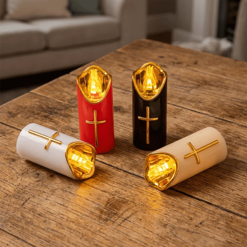 Resuable Christian Cross Candles Waterproof Creative LED Flameless Candles with Lampshade Portable Electronic Candle Light