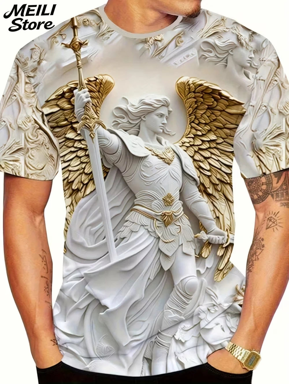 Men's 3D Jesus Print T-Shirt Short Sleeve Casual Crew Neck Praying Hands Design T Shirt for Men New in Oversized Tee Shirt Tops