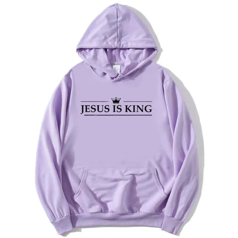 Jesus Is King Hoodie Christian Faith Sweatshirts Gift Man Woman Pullover Tops Streetwear Gift Funny Hooded Letter Printed Outfit