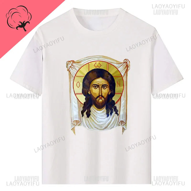 Jesus Christ Pantocrator Icon Sinai Orthodox Christian Man Gift Printed T-Shirt Summer Women Short Sleeve O-Neck Unisex T Shirt