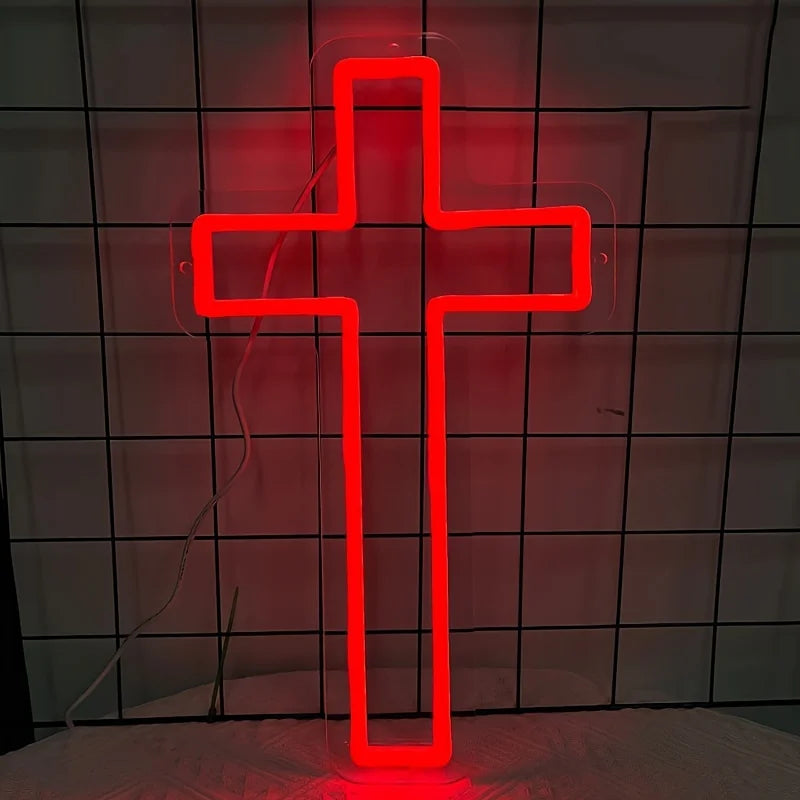 Jesus Cross Neon Sign Light, Led Neon Sign Bedroom Home Decoration Usb Plug Neon Sign, Wall Decor Christmas New Year Christian