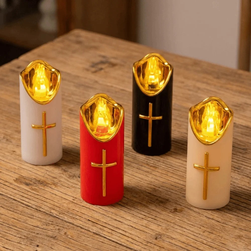Resuable Christian Cross Candles Waterproof Creative LED Flameless Candles with Lampshade Portable Electronic Candle Light