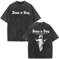 2026 new Christianity-themed patterned printed vintage washed water buffalo denim T-shirt  Fashion hip-hop short-sleeved T-shirt