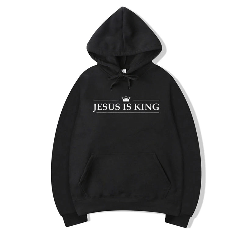 Jesus Is King Hoodie Christian Faith Sweatshirts Gift Man Woman Pullover Tops Streetwear Gift Funny Hooded Letter Printed Outfit