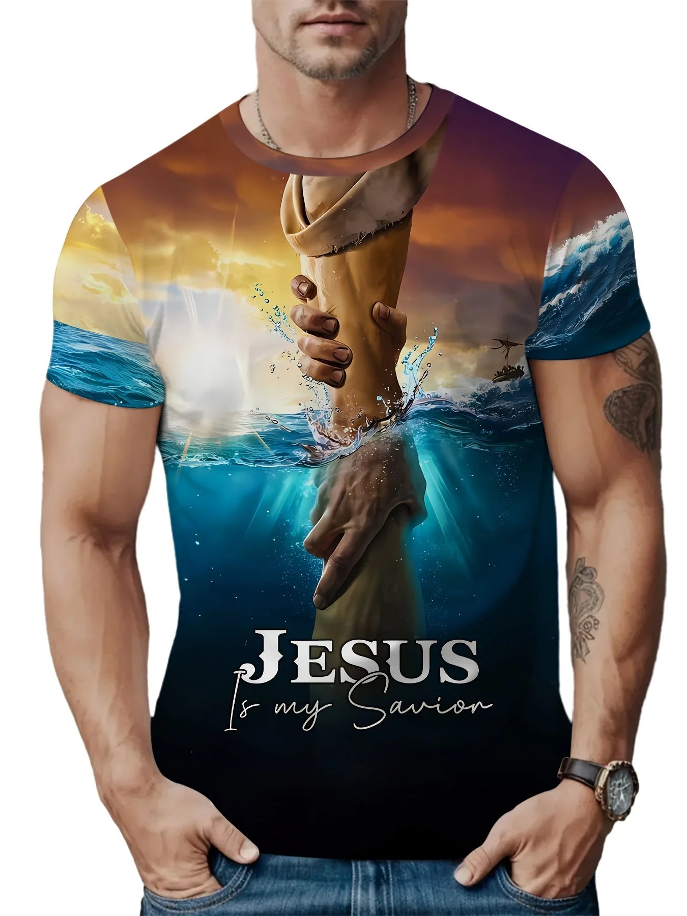 Plus Size Men's T-Shirt Jesus Graphic T Shirts O-Neck Cross Print T-Shirt for Men Short Sleeve Summer Tee Shirt Men Street Wear