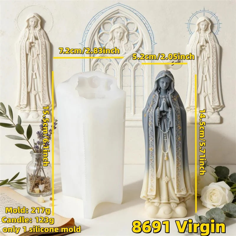 Religious Our Lady of Fatima Prayer Maria Sculptural Candle Silicon Mold Christian Virgin Mary Mother Guadalupe Craft Cast Decor