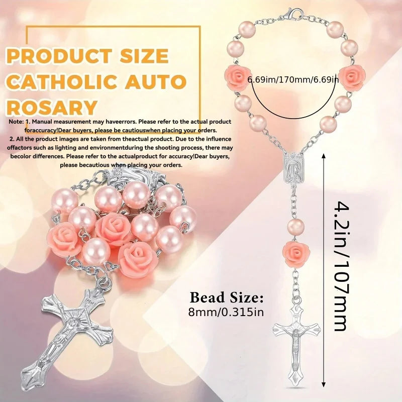 Christian Car Gift,Cross Steering Wheel Prayer Beads Charm,Catholic Prayer Protection Ornament,Interior Decor,Hanging Accessor