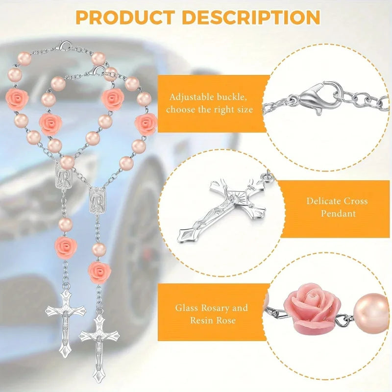 Christian Car Gift,Cross Steering Wheel Prayer Beads Charm,Catholic Prayer Protection Ornament,Interior Decor,Hanging Accessor