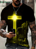 Fashion Crucifix Print Mens Clothing Round Neck T-shirts for Men Casual Loose Men's Clothing Street Crucifix Graphic T shirts