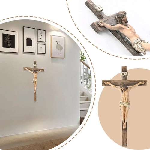 2025 Christian Gift Religious Jesus Cross Crucifix Statue Saint Catholic Figurine Crafts Wall Hanging Ornament for Home Decors