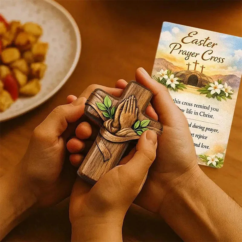 Mini Wooden Praying Hands Cross Table Ornament Christian Religious Decoration Home Room Figurines Children Adults Festival Gifts