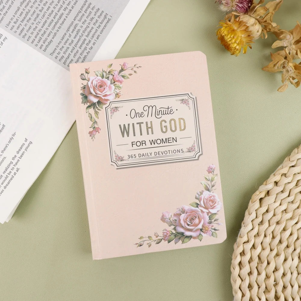 Women's Devotional Journal "One Minute with God" | 365 Daily Devotions | Pink Rose Cover | Faith Growth Gift