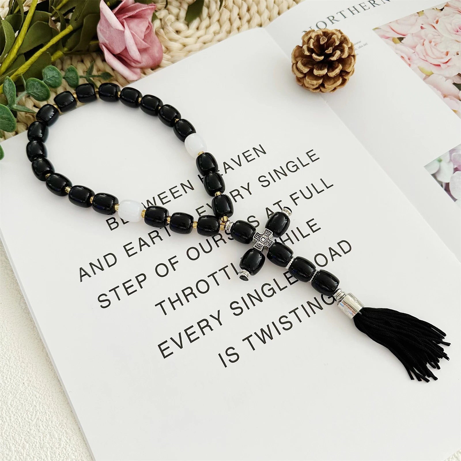 Handmade Christian Orthodox Greek Komboskoini knot Prayer RopeProtection Blessing Cross Charm Tassel Home Ornaments Car Hanging
