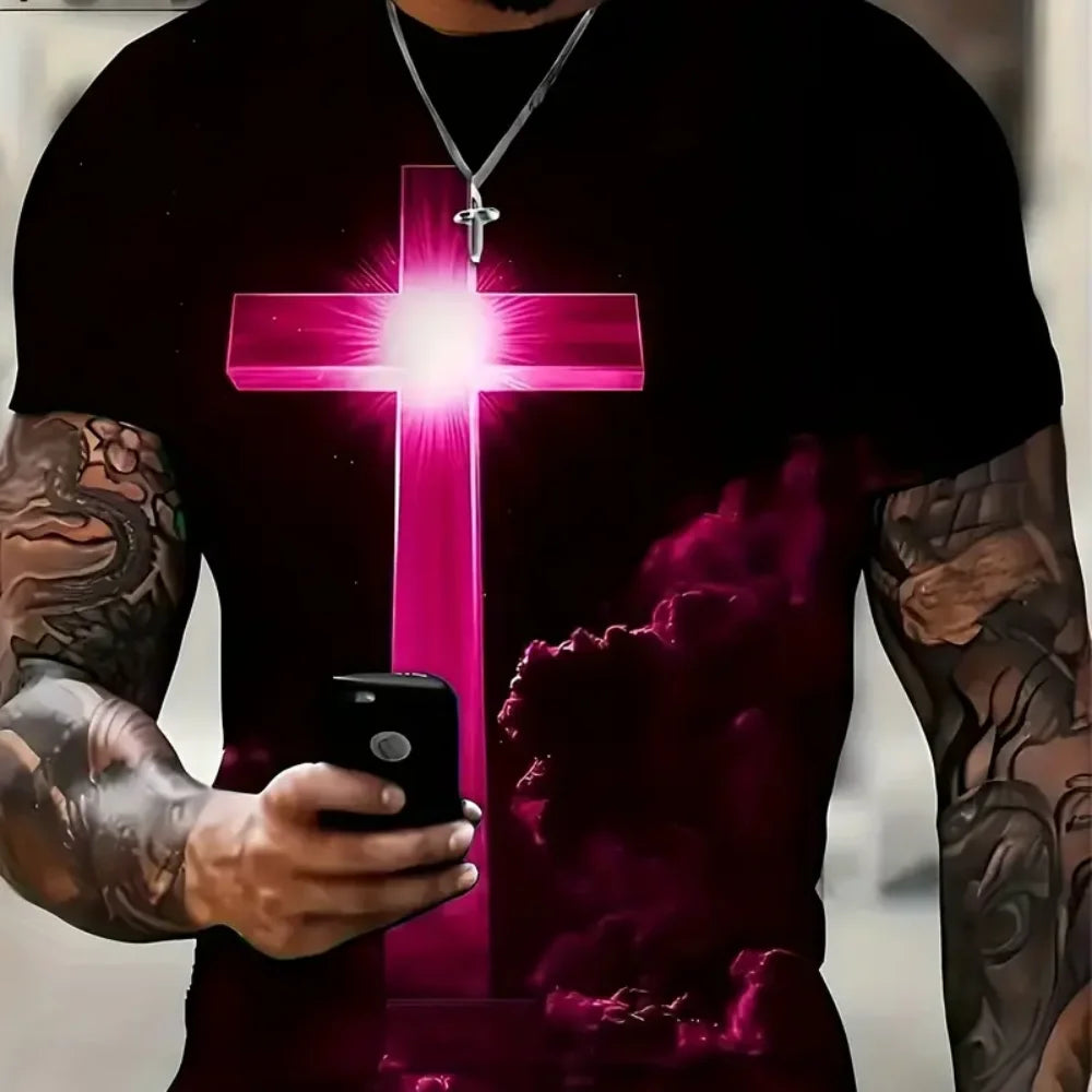 Cross Jesus 3D Printed Men's T-Shirt Vintage Harajuku Street Tops Tee Breathable Oversized Sports T Shirt Casual Men Clothing