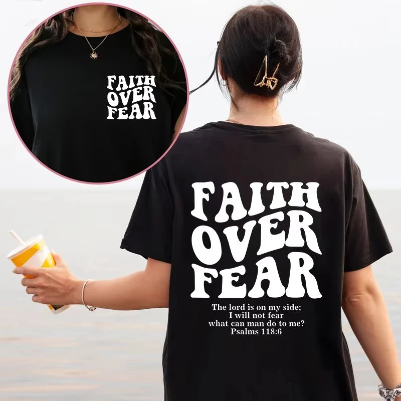 Faith Over Fear Christian Women T-shirts Jesus Fashion Trendy T-shirts Bible Verse Sportwear Aesthetic Clothes men's t-shirts