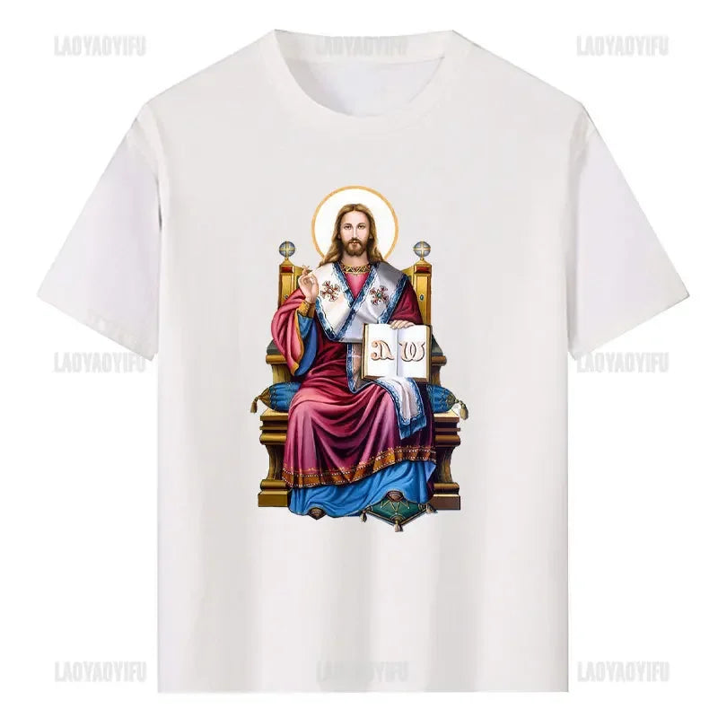 Jesus Christ Pantocrator Icon Sinai Orthodox Christian Man Gift Printed T-Shirt Summer Women Short Sleeve O-Neck Unisex T Shirt