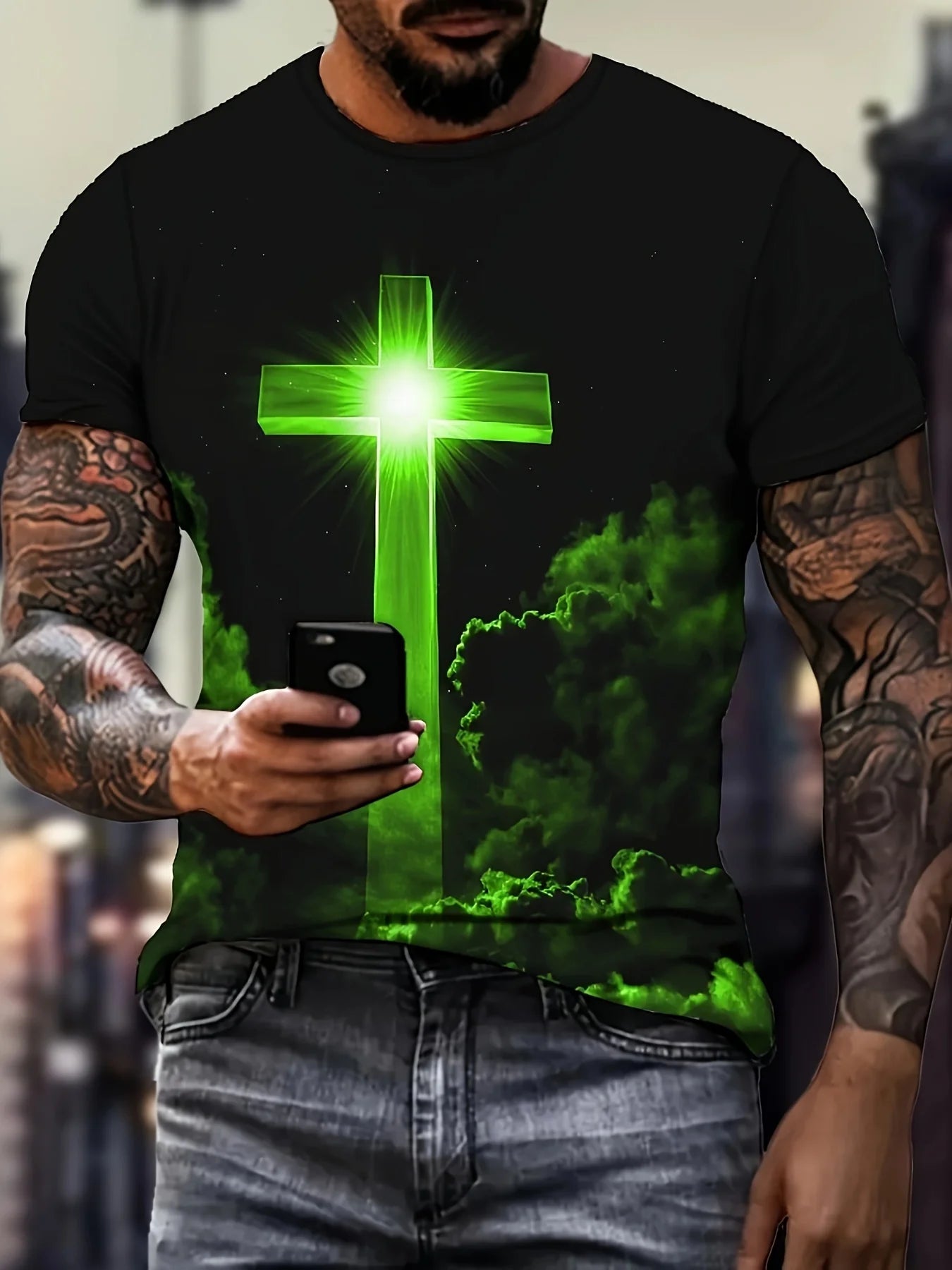Plus Size Men's T-Shirt Jesus Graphic T Shirts O-Neck Cross Print T-Shirt for Men Short Sleeve Summer Tee Shirt Men Street Wear