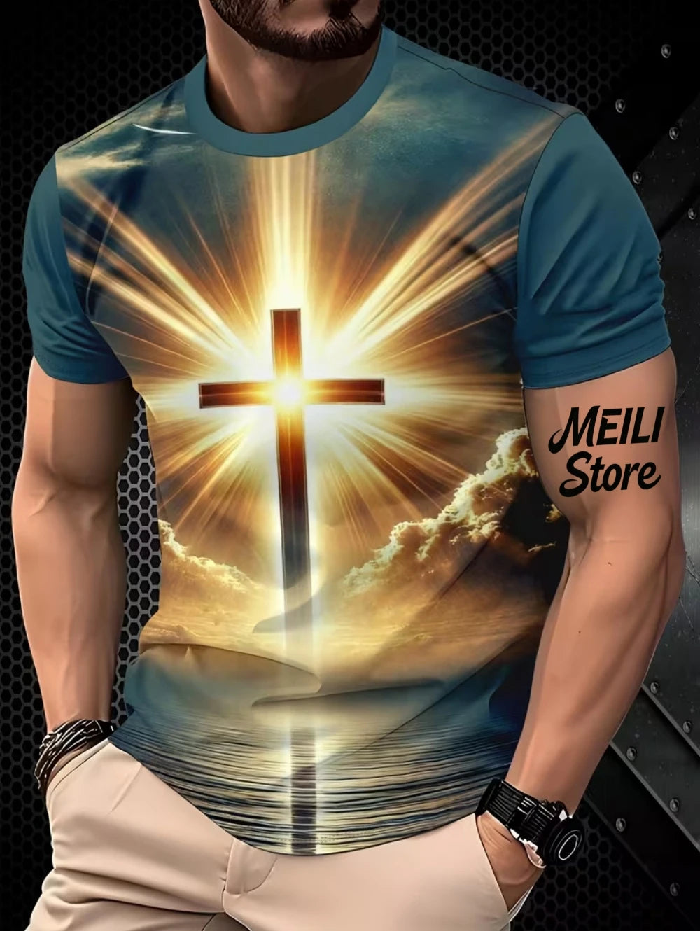 Men's 3D Jesus Print T-Shirt Short Sleeve Casual Crew Neck Praying Hands Design T Shirt for Men New in Oversized Tee Shirt Tops