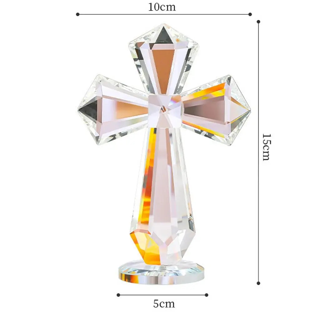 Creative AB Color Crystal Cross Ornament Standing Handmade Christian Cross Crafts Exquisite Crosses Figurine Religious Gift