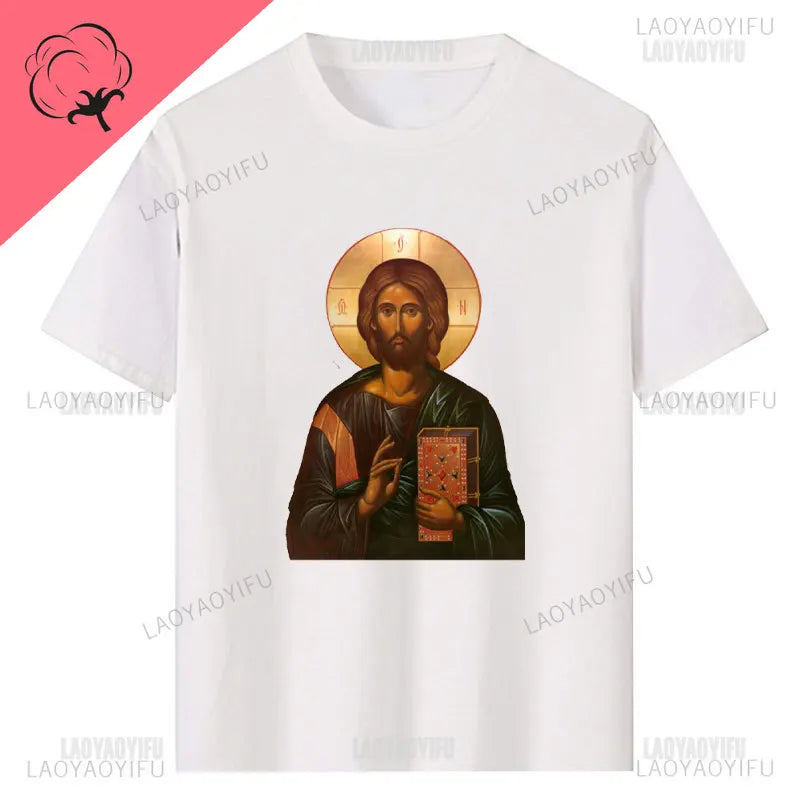 Jesus Christ Pantocrator Icon Sinai Orthodox Christian Man Gift Printed T-Shirt Summer Women Short Sleeve O-Neck Unisex T Shirt