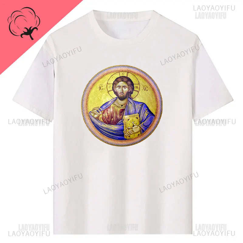 Jesus Christ Pantocrator Icon Sinai Orthodox Christian Man Gift Printed T-Shirt Summer Women Short Sleeve O-Neck Unisex T Shirt