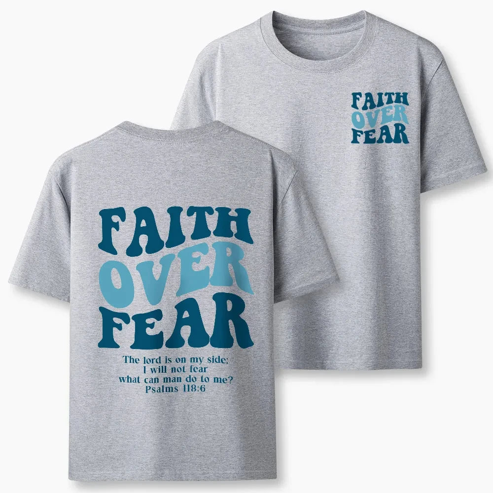 2026 Summer New Faith Over Fear Christian Classic High Quality Casual Breathable Men's and Women's Round-neck T-shirt