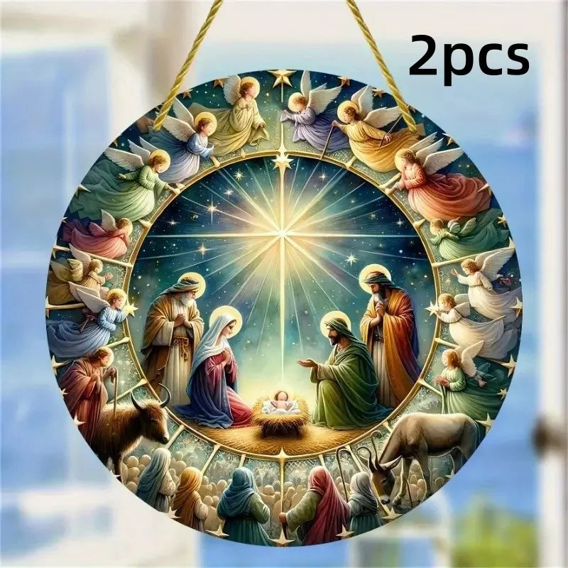 Christian Nativity 2D Wooden Home Decorations Hanging Window Garden Door Garlands Religious Theme 2026 Christmas New Year gift