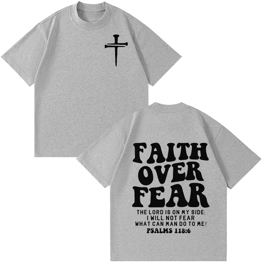 Faith Over Fear Christian Minimalist Cross Bible Verse Graphic T-Shirt Men Women Vintage T-shirt Loose Casual Oversized T-shirts