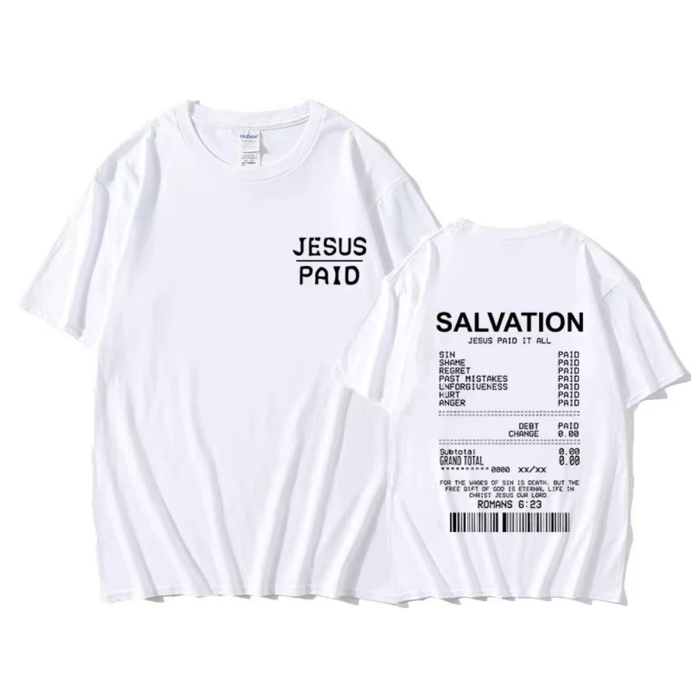 Christian Salvation Jesus Paid It All Graphic Tshirt Men's Women's Fashion Oversized Short Sleeve Unisex Hip Hop Vintage T-shirt