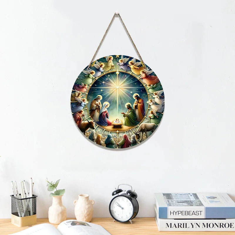 Christian Nativity 2D Wooden Home Decorations Hanging Window Garden Door Garlands Religious Theme 2026 Christmas New Year gift