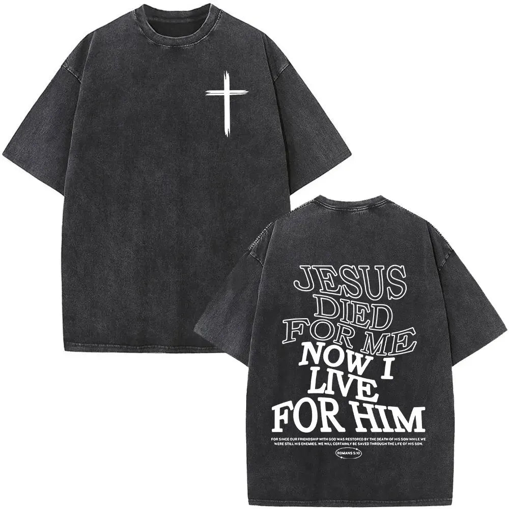 Christian Jesus Forgive Them Father Bible Vintage Washed T-shirts Men's Women Gothic Fashion Oversized T Shirts Tops Streetwear