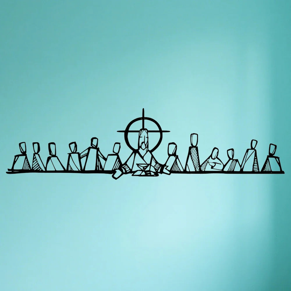 Christian Home Decor Metal Wall Art - Inspirational Last Supper Black Silhouette Living Room Hanging Artwork