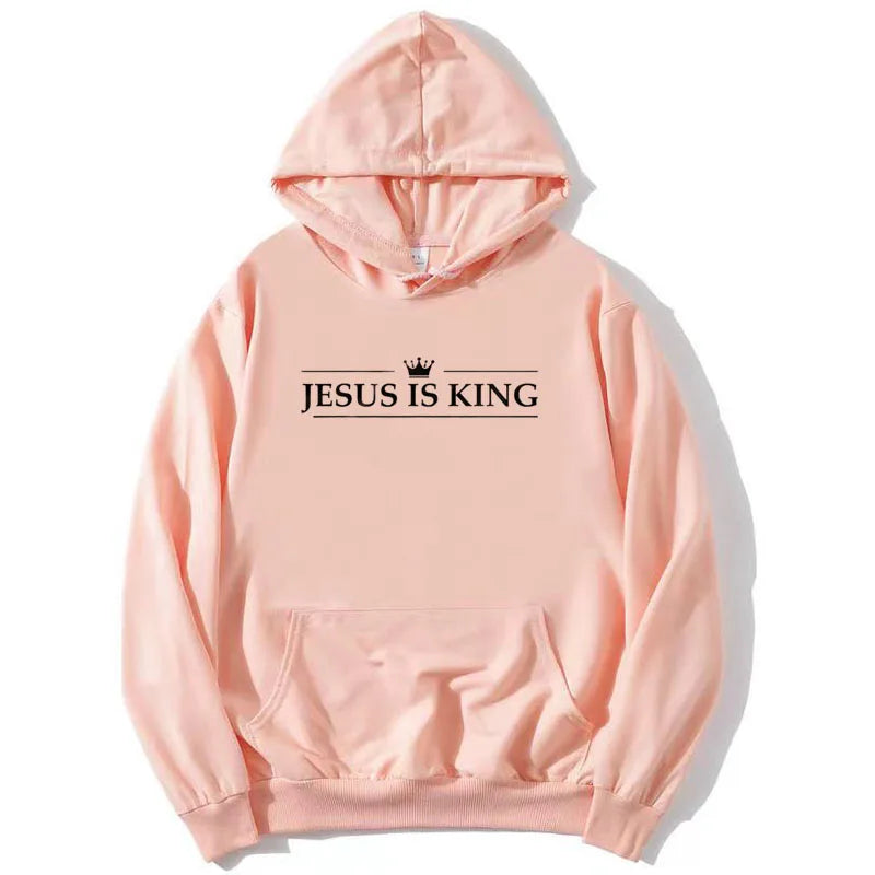 Jesus Is King Hoodie Christian Faith Sweatshirts Gift Man Woman Pullover Tops Streetwear Gift Funny Hooded Letter Printed Outfit