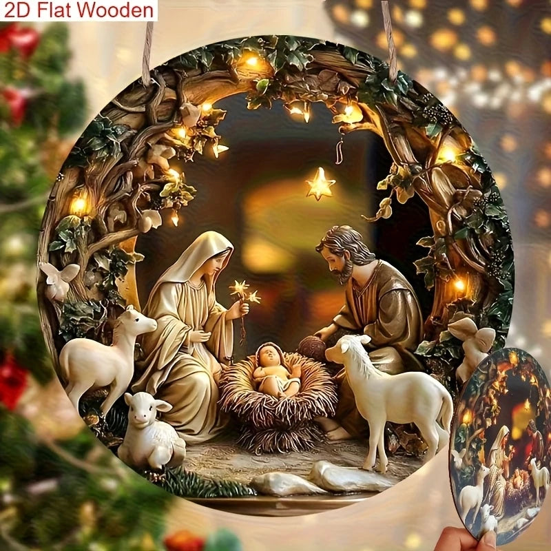 Christian Nativity 2D Wooden Home Decorations Hanging Window Garden Door Garlands Religious Theme 2026 Christmas New Year gift