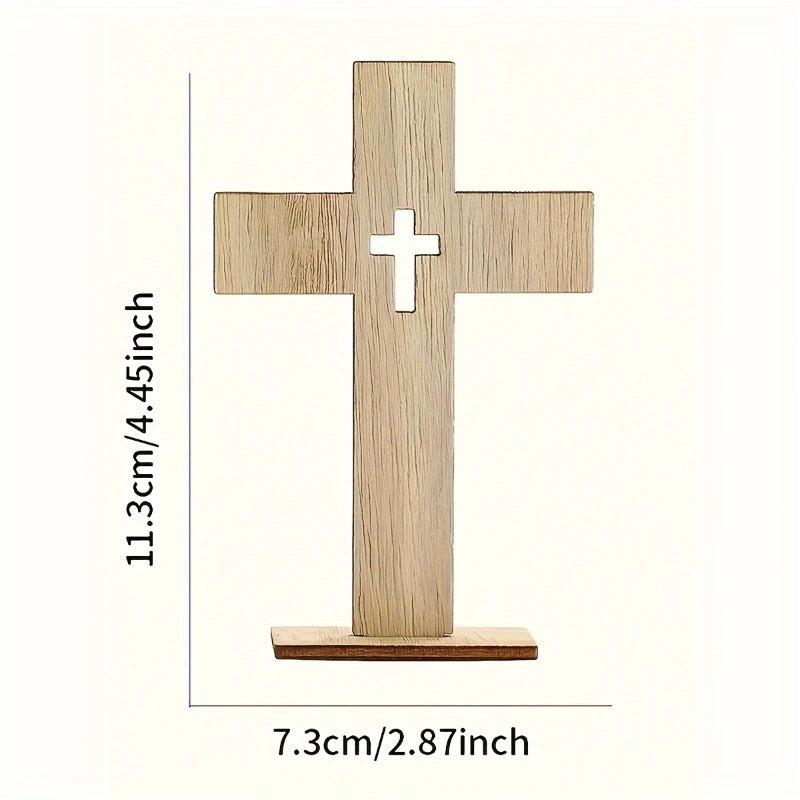 24pcs Wooden Cross Ornament Christian Symbol Diy Craft Decor Natural Wood Standing Cross For Church Home Prayer Festival Gift