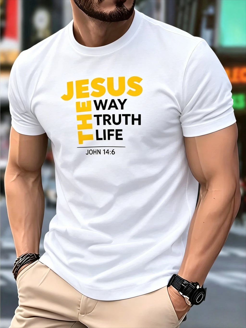 Men's Clothing Christian T-Shirt with Jesus The Way Truth Life & John 14:6 Bible Verse - Breathable Casual Church Summer T Shirt