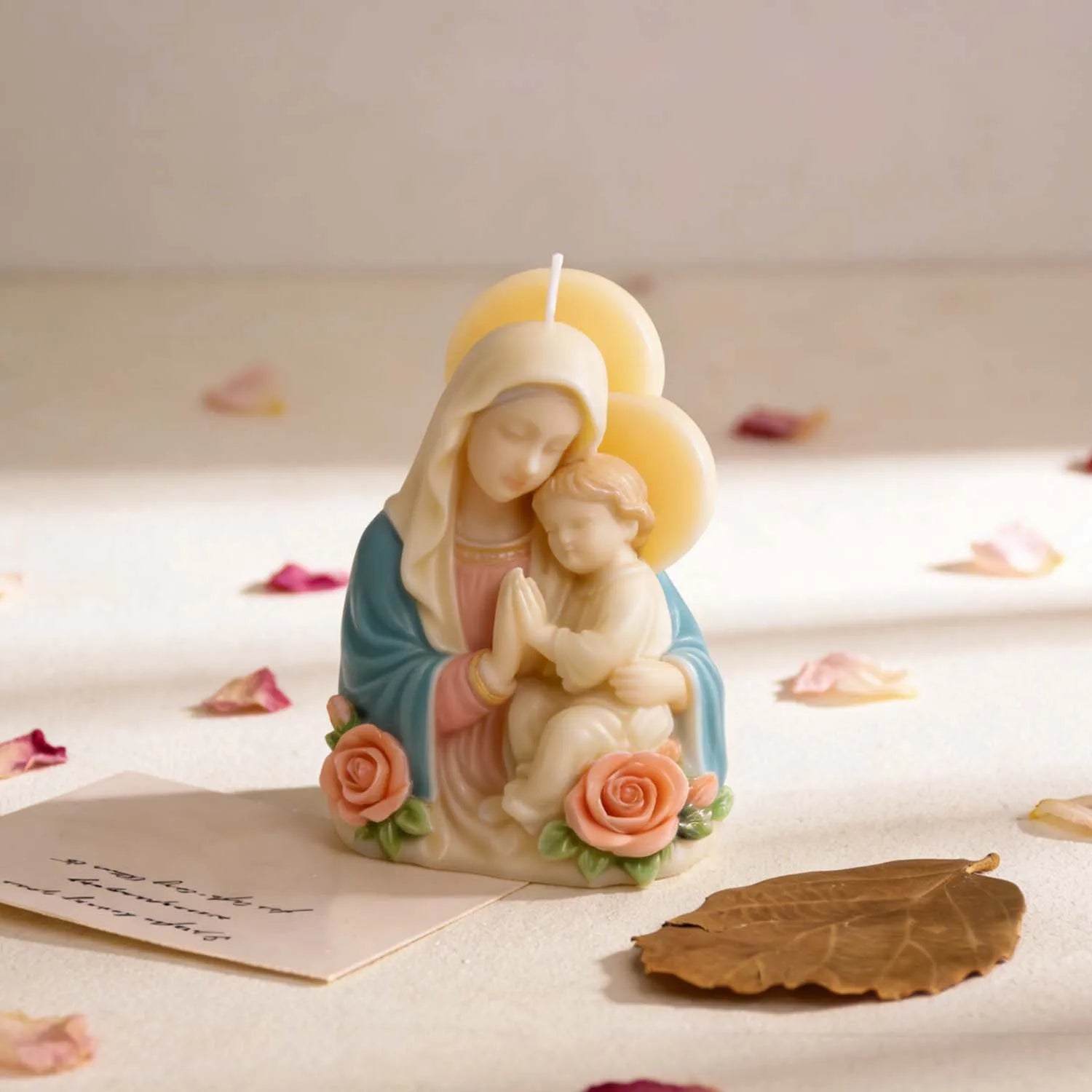 Virgin Mary Baby Jesus Silicone Mold 3D Religious Candle Soap Resin Mold Rose Accents Sacred Heart Easter Christmas Home Decor