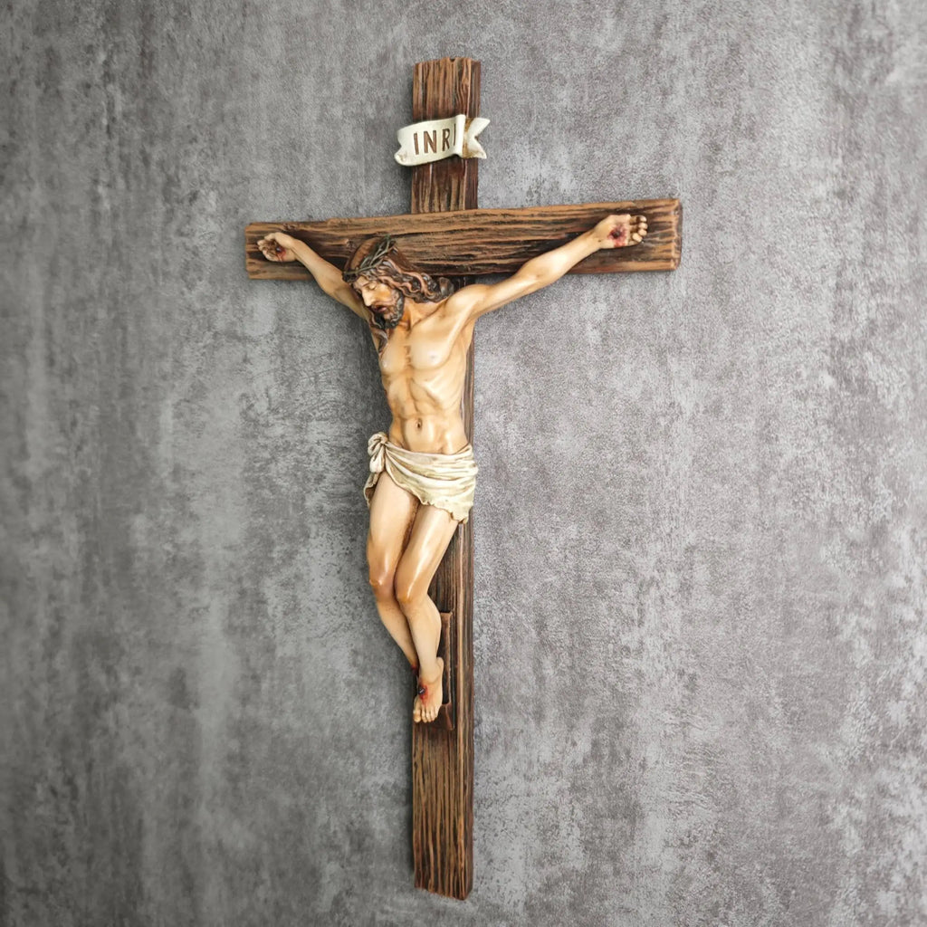 Inspiring Jesus Christ Home Decor, Catholic Cross Wall Art, 9.65 Inch High Religious Gift, Renaissance Handmade Sculpture