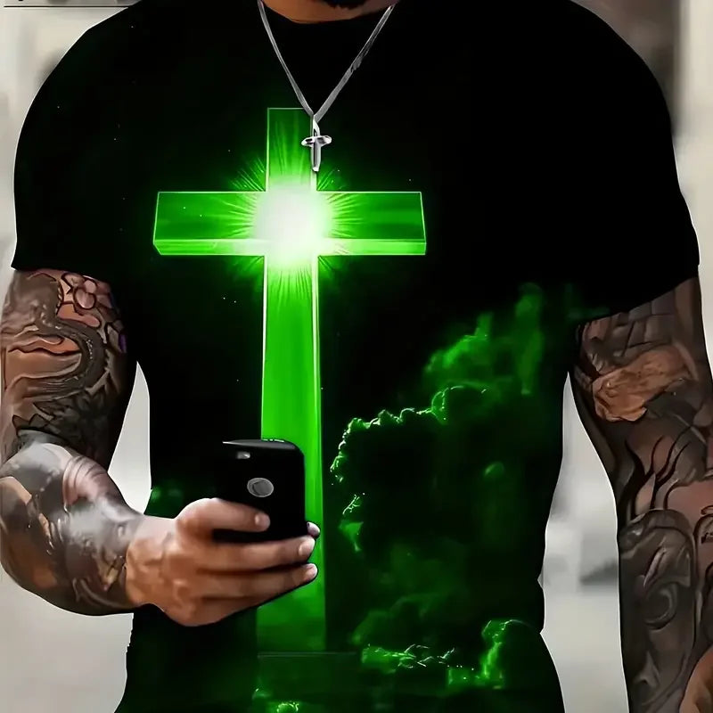 Cross Jesus 3D Printed Men's T-Shirt Vintage Harajuku Street Tops Tee Breathable Oversized Sports T Shirt Casual Men Clothing