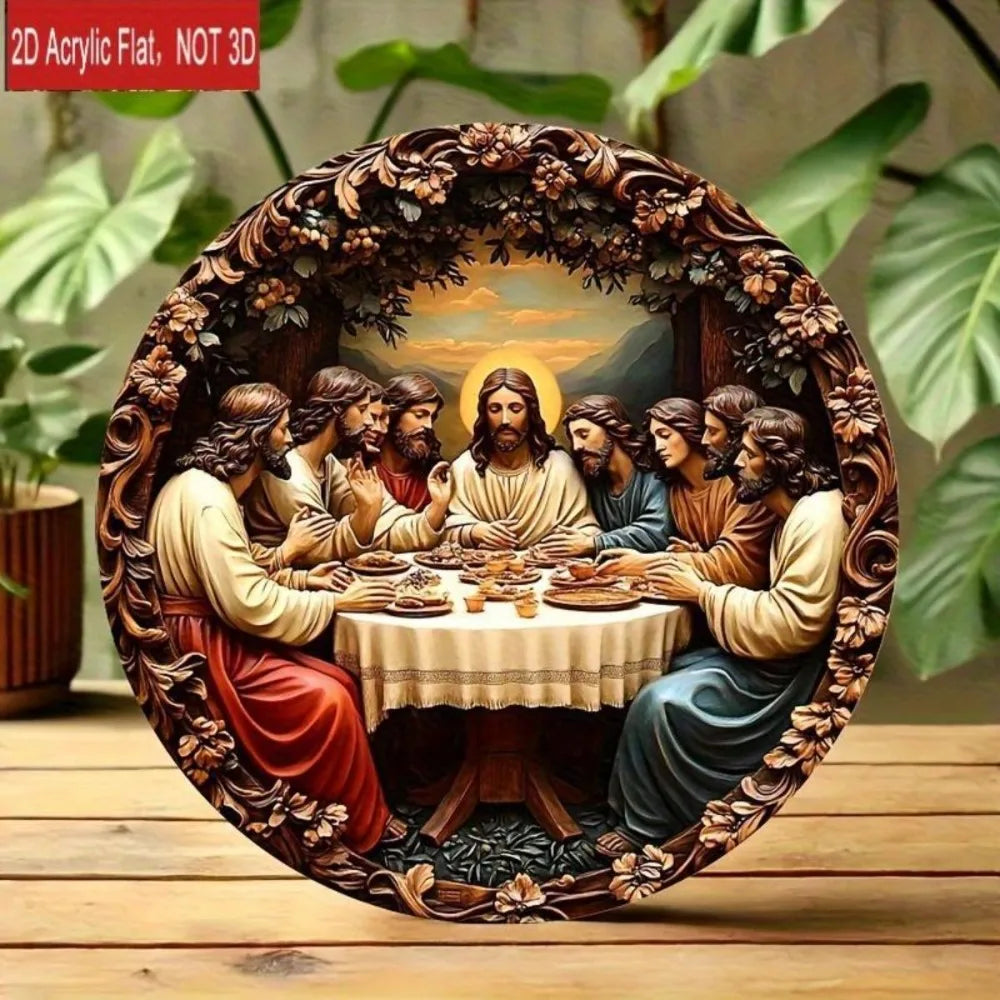 Christian Gifts Last Supper Wall Art, Religious Round Plaque Jesus Bible Verse Decor for Home Living Room