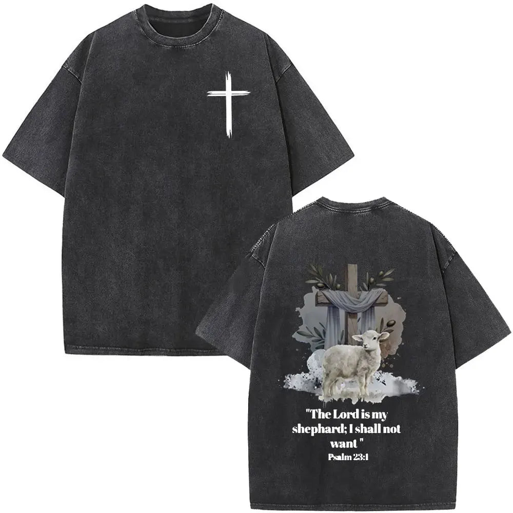 Christian Jesus Forgive Them Father Bible Vintage Washed T-shirts Men's Women Gothic Fashion Oversized T Shirts Tops Streetwear