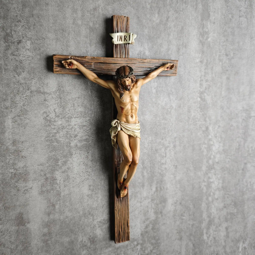 Inspiring Jesus Christ Home Decor, Catholic Cross Wall Art, 9.65 Inch High Religious Gift, Renaissance Handmade Sculpture