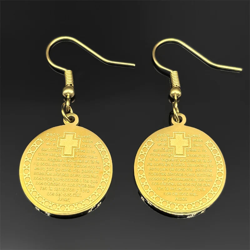 Christian Bible Cross Earrings for Women Stainless Steel Pendant Gold Silver Color Prayer Drop Earrings Jewelry pendientes mujer