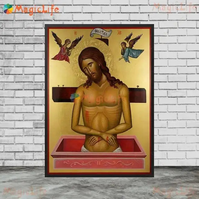 Christ Blessing Icon Orthodox Pantocrator Wall Art Unframed Canvas Painting for Church Room Decor