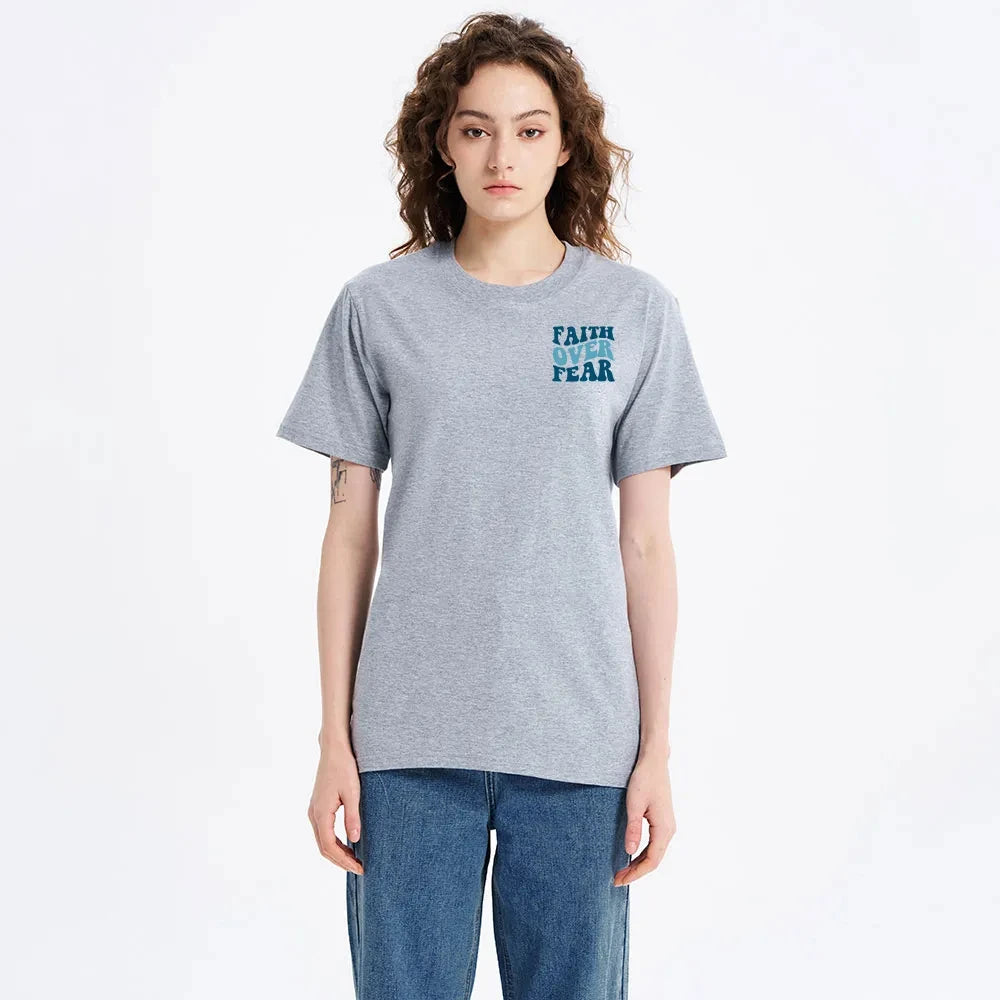 2026 Summer New Faith Over Fear Christian Classic High Quality Casual Breathable Men's and Women's Round-neck T-shirt