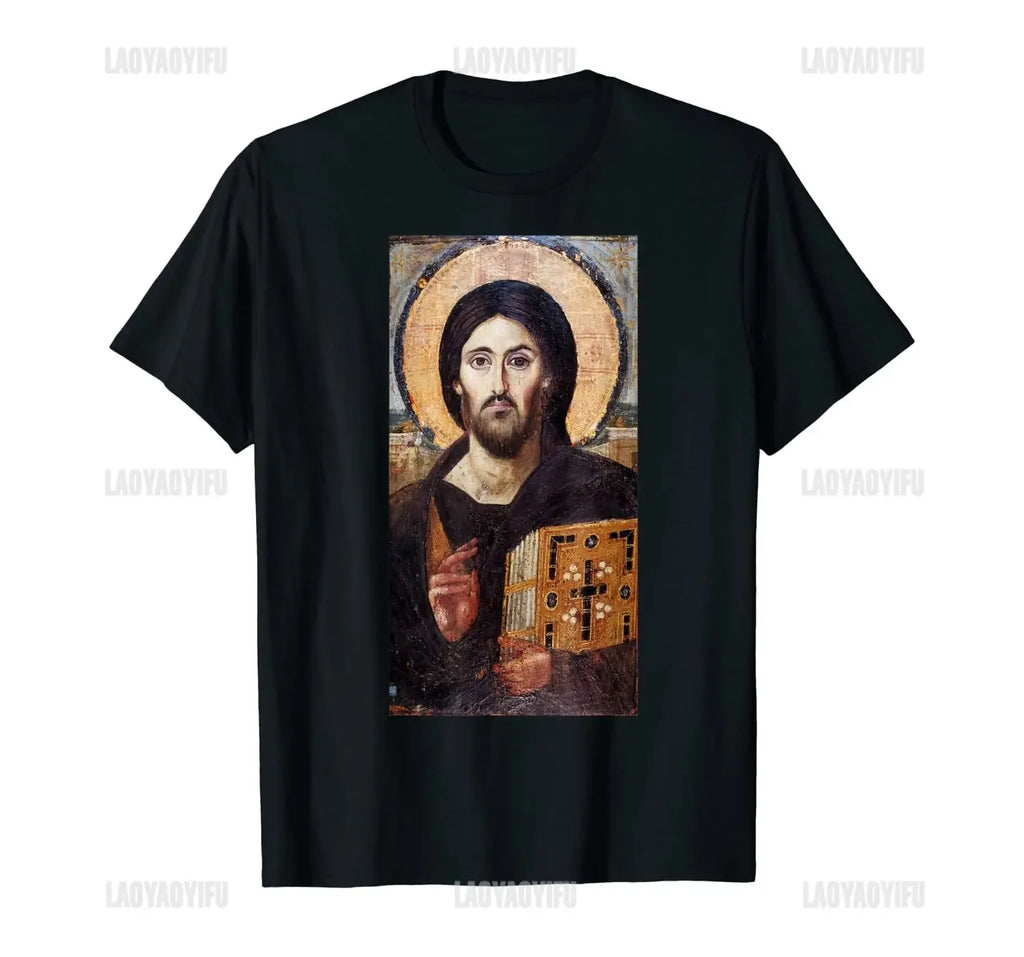 Jesus Christ Pantocrator Icon Sinai Orthodox Christian Man Gift Printed T-Shirt Summer Women Short Sleeve O-Neck Unisex T Shirt