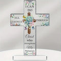 Christian Standing Cross (Acrylic) – Sunflower & Bible Verse, Inspirational Home Decor Gift