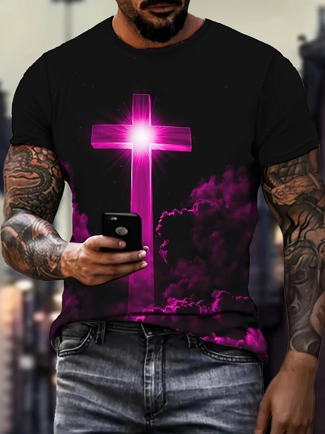 Plus Size Men's T-Shirt Jesus Graphic T Shirts O-Neck Cross Print T-Shirt for Men Short Sleeve Summer Tee Shirt Men Street Wear