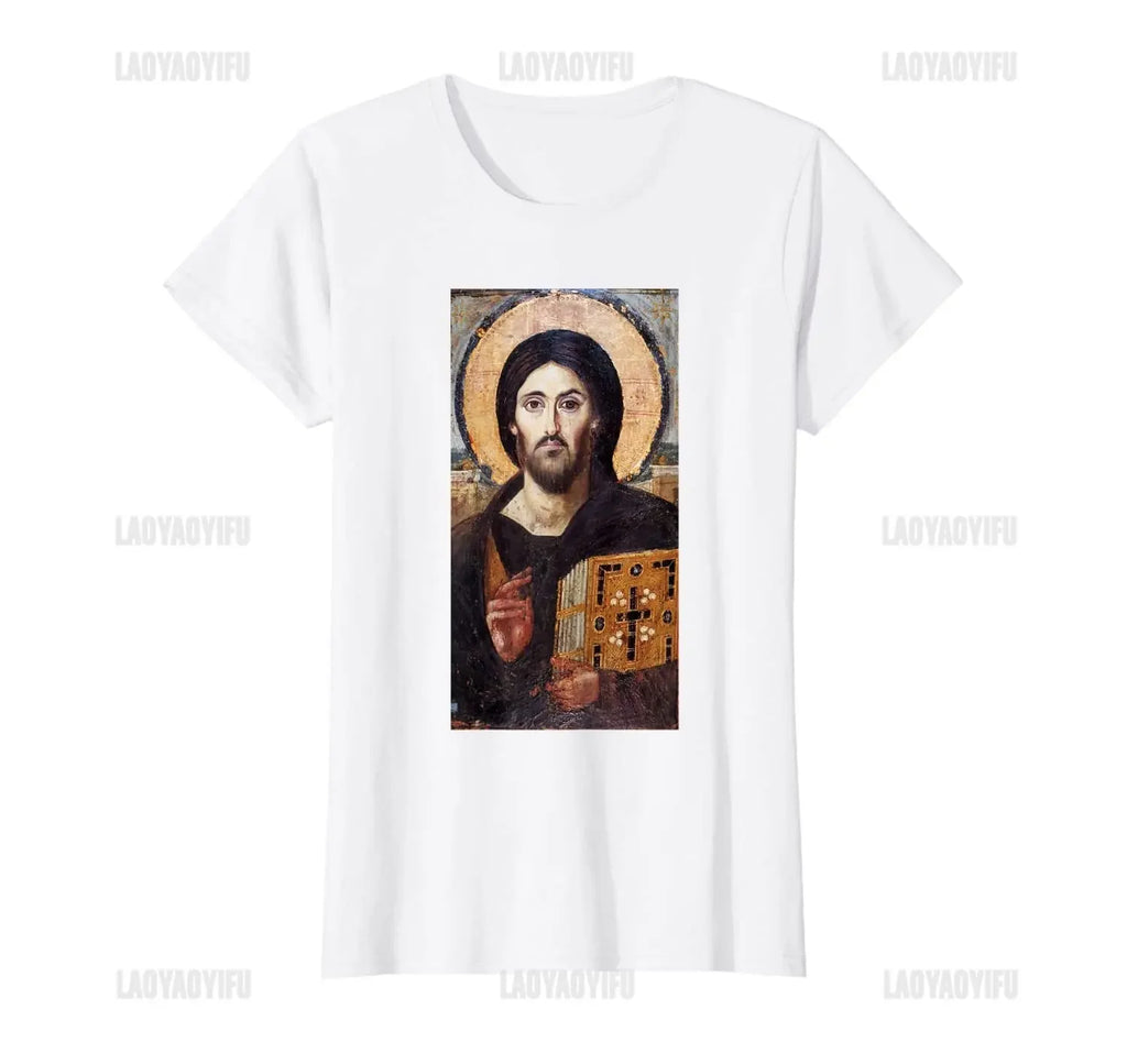 Jesus Christ Pantocrator Icon Sinai Orthodox Christian Man Gift Printed T-Shirt Summer Women Short Sleeve O-Neck Unisex T Shirt