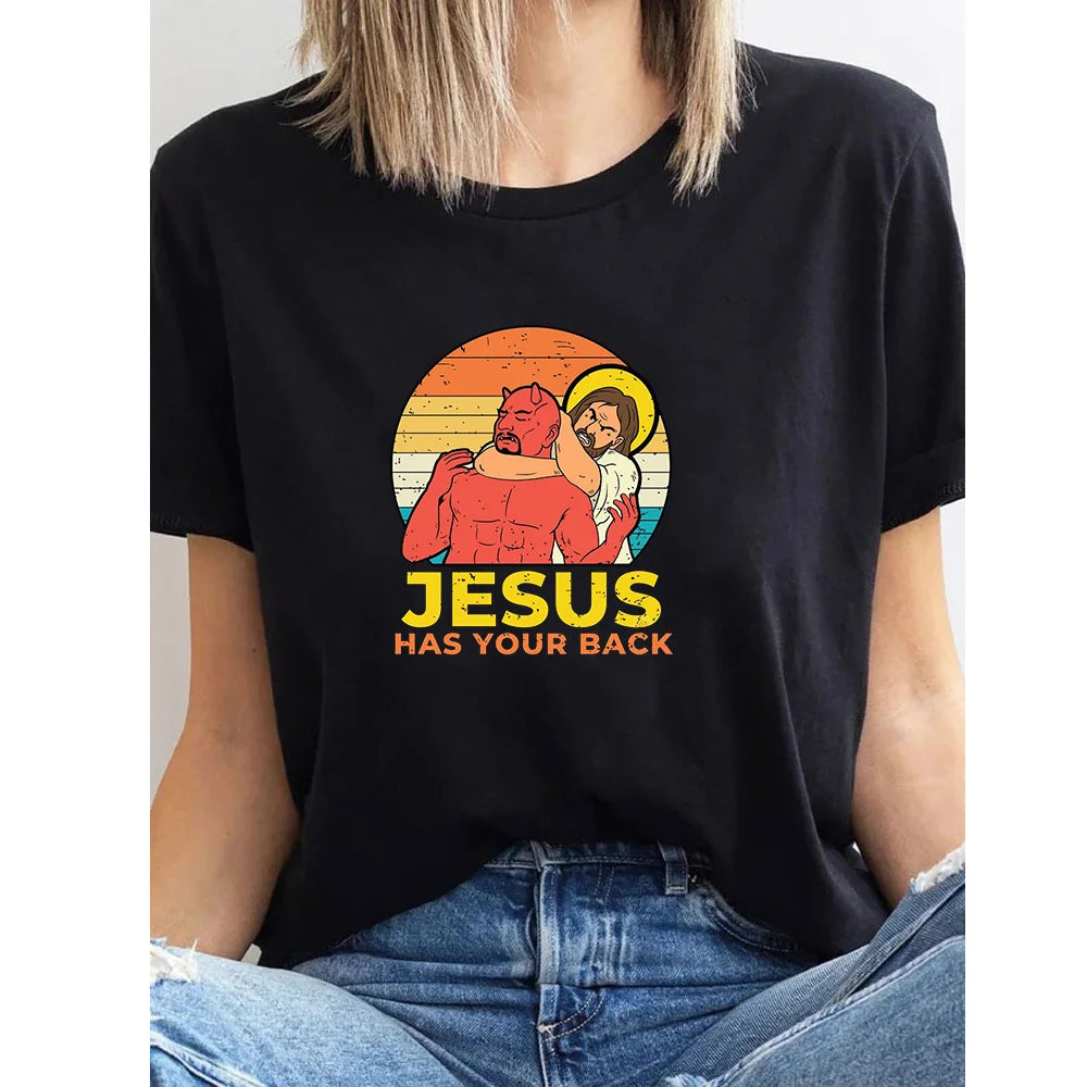 Jesus Has Your Back Jiu Jitsu Retro Christian Funny T-shirt Woman Man Summer O-neck Breathable Graphic T Shirts Casual Tops